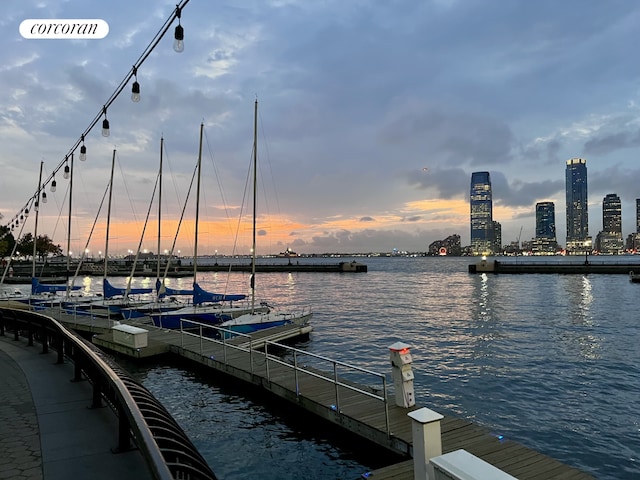 dock area featuring a water view