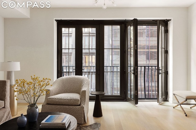 interior space featuring wood-type flooring and french doors