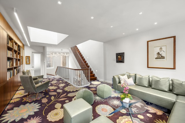 living room with a skylight