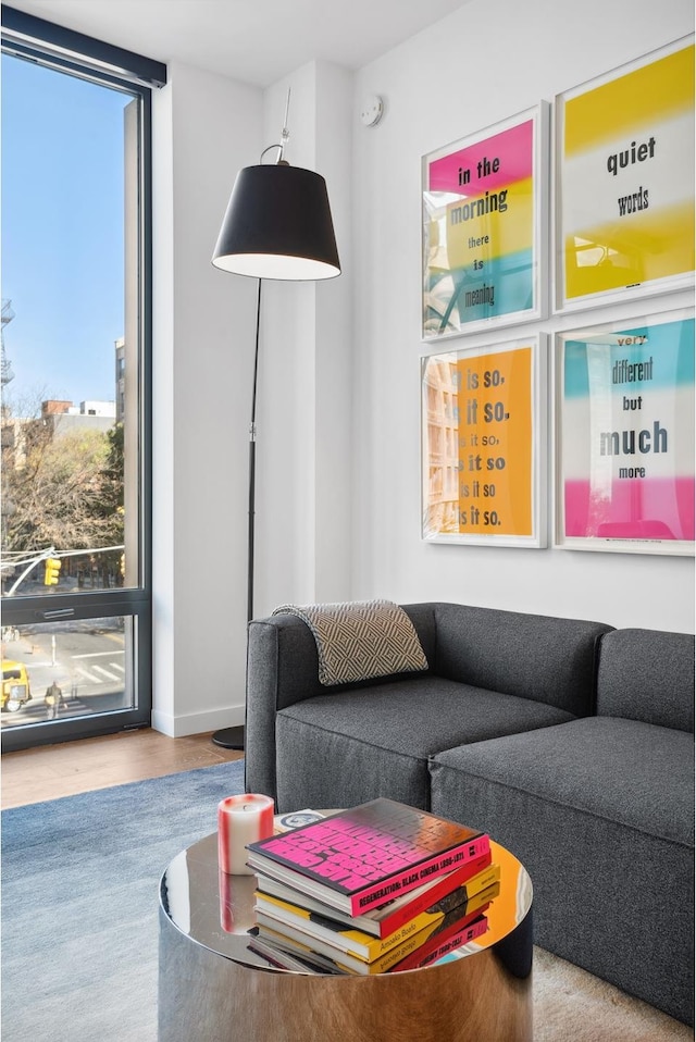 287 E Houston St Unit 3B, New York City, NY 10002 - living area featuring a wall of windows and wood finished floors