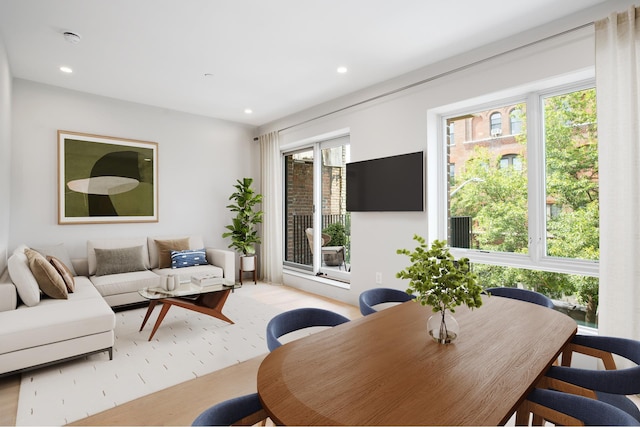 living room featuring recessed lighting