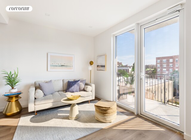 living room with hardwood / wood-style flooring