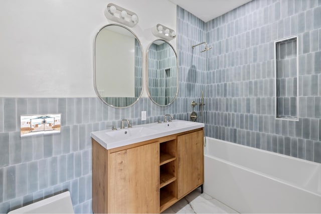 134 Weirfield St Unit 2, New York City, NY 11221 - bathroom featuring tile walls, shower / bath combination, and double vanity