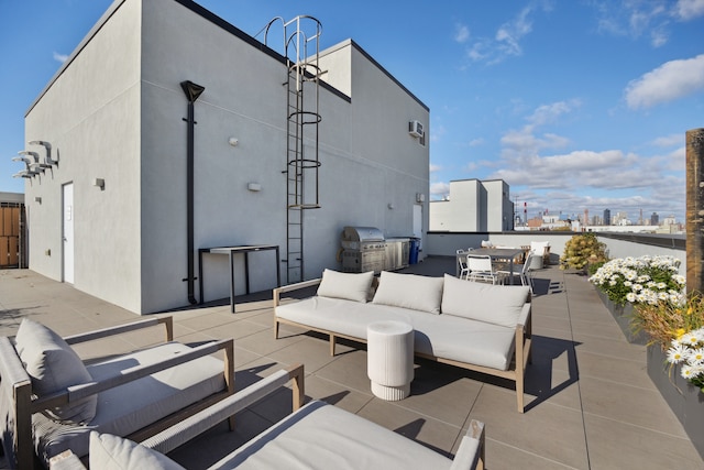 37-14 34th St Unit N-5E, New York City, NY 11101 - view of patio featuring an outdoor living space, outdoor dining space, and a view of city