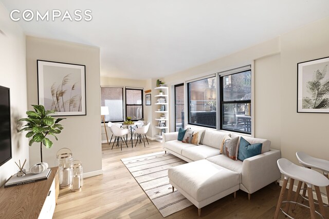 living room with light hardwood / wood-style flooring