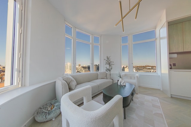 sunroom / solarium with a view of city