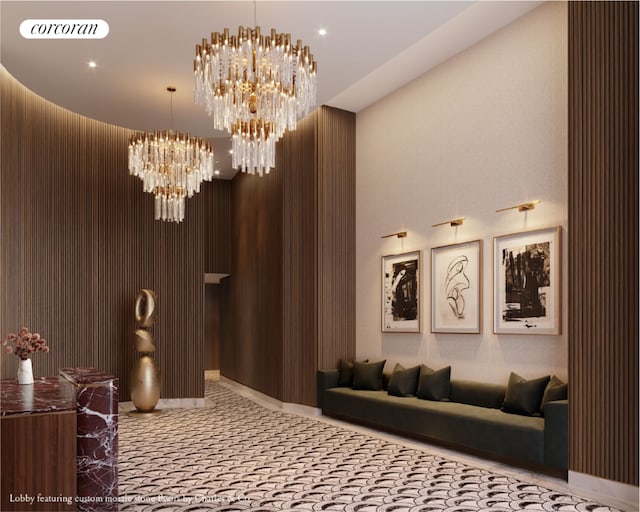 interior space with a chandelier