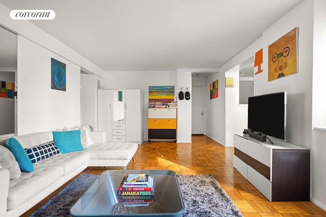 living room with light parquet flooring