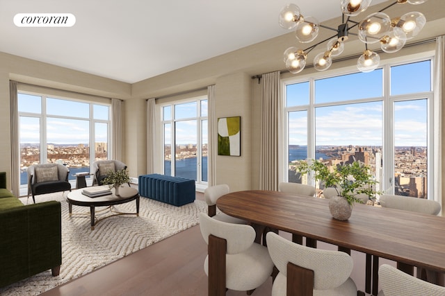 100 Claremont Ave Unit 35C, New York City, NY 10027 - dining room featuring a chandelier and wood finished floors