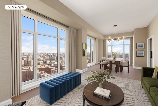 100 Claremont Ave Unit 35C, New York City, NY 10027 - living area with a chandelier and wood finished floors