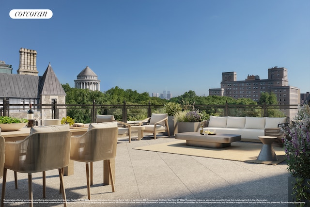 view of patio / terrace featuring outdoor lounge area and a view of city