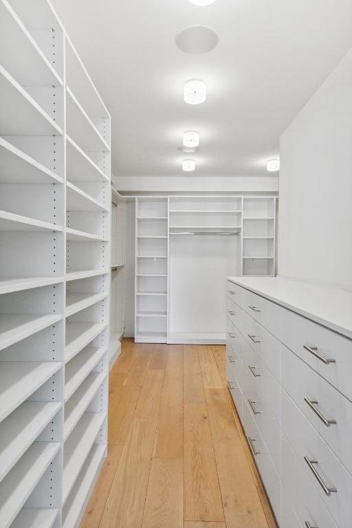 spacious closet with light hardwood / wood-style floors