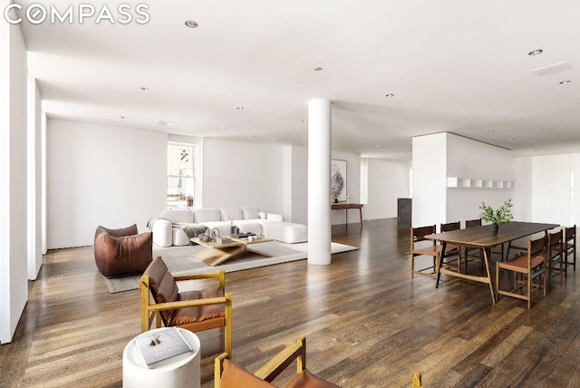 living room with dark hardwood / wood-style floors