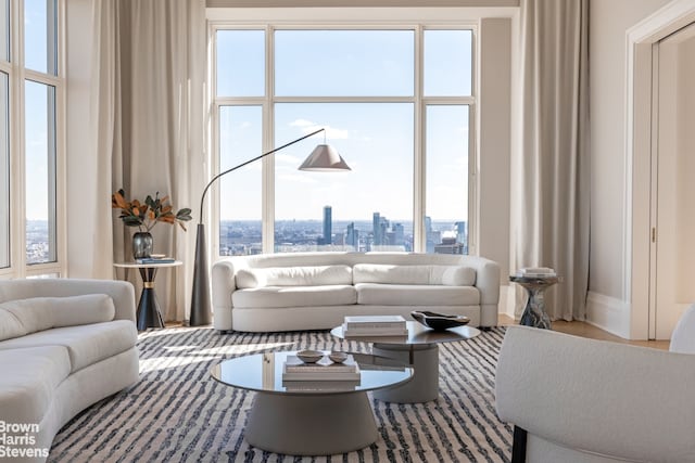 living room featuring a city view