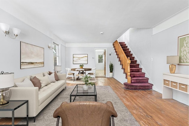 living room with light hardwood / wood-style flooring