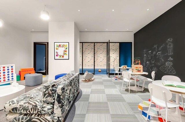 game room featuring carpet floors