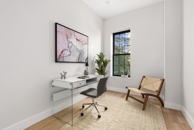 office with light wood-type flooring