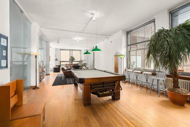 50 Pine St Unit 10, New York City, NY 10005 - playroom featuring track lighting, wood finished floors, and billiards table