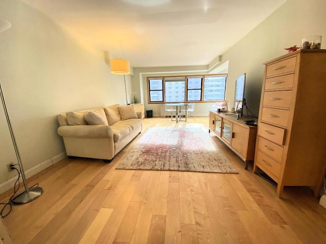 living room with light hardwood / wood-style flooring