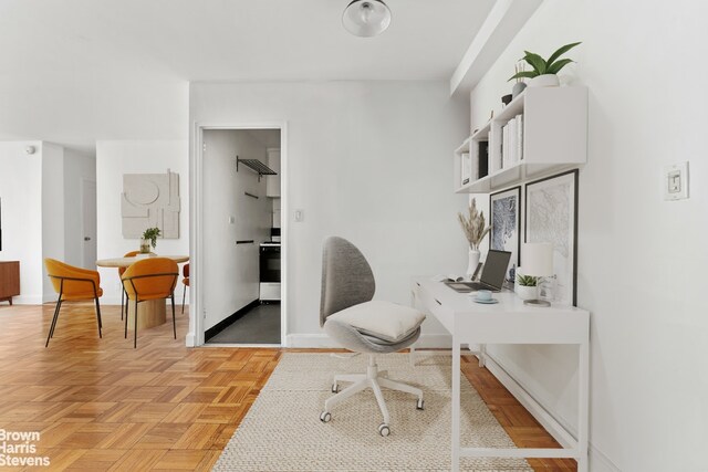 office area featuring light parquet flooring