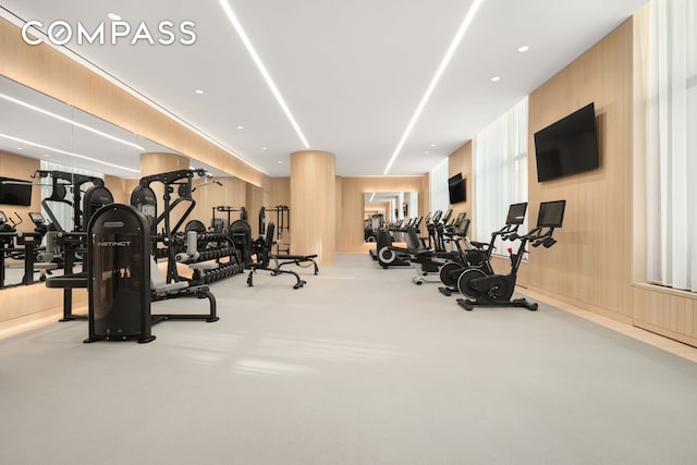 workout area with carpet floors