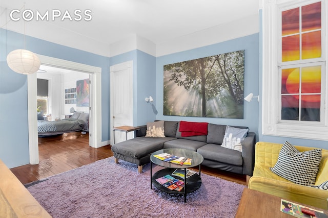 living area with wood finished floors