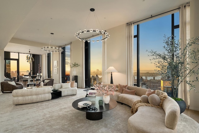 277 5th Ave Unit Ph55, New York City, NY 10016 - living area featuring a chandelier and expansive windows