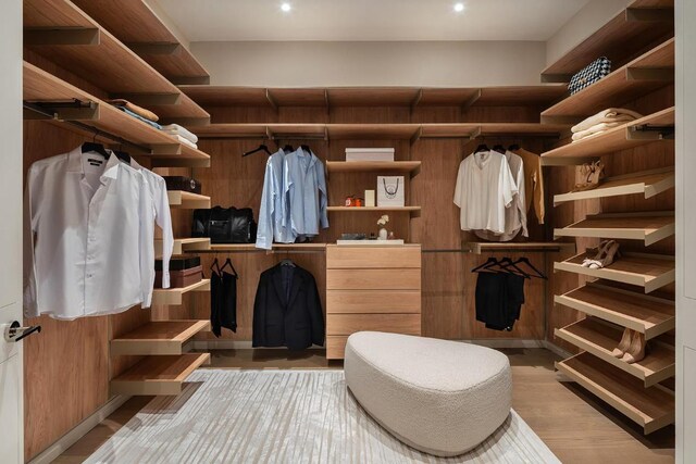 spacious closet with light hardwood / wood-style floors