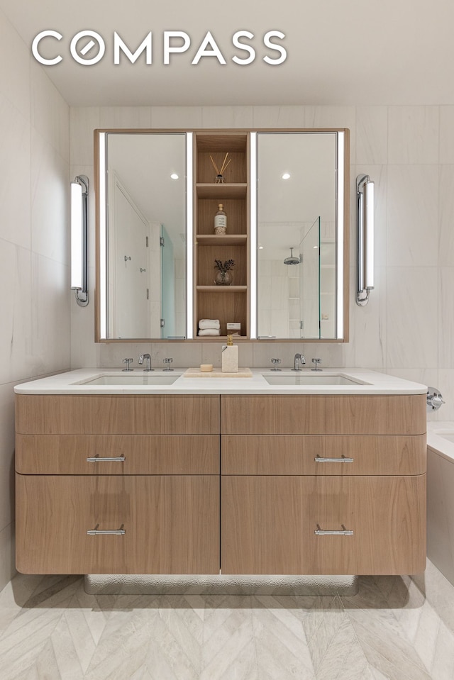 250 W 96th St Unit 8D, New York City, NY 10025 - full bath with double vanity, a garden tub, and a shower