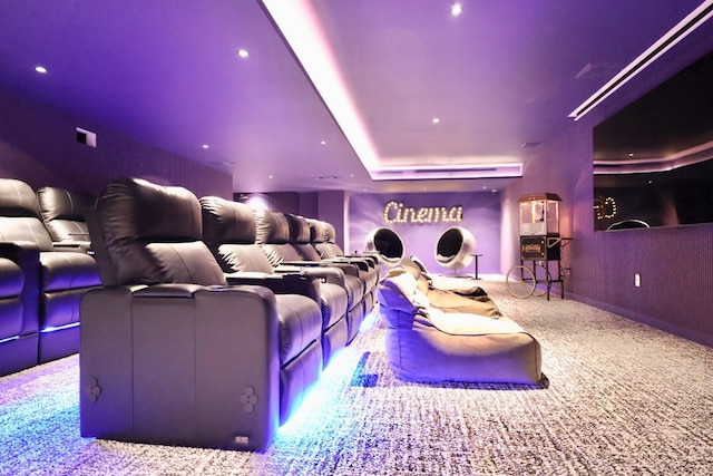 home theater room featuring carpet floors