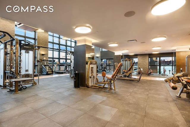 exercise room featuring a wall of windows