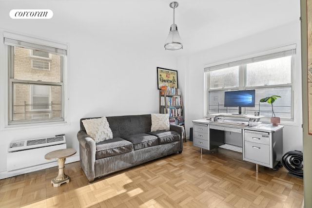 office space featuring light parquet flooring