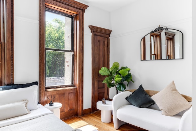 bedroom with light wood-type flooring