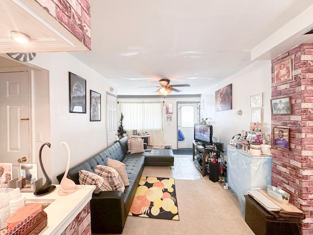 living room featuring ceiling fan