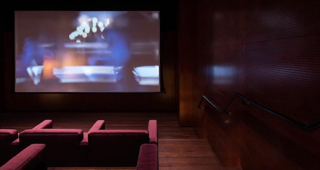 home theater featuring wood finished floors