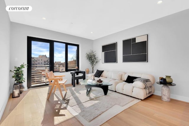 living room with light hardwood / wood-style flooring