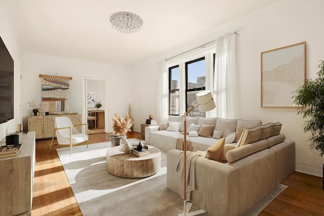 living area featuring light wood-style flooring