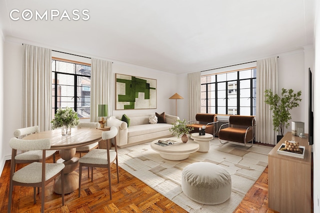 135 E 39th St Unit 5E, New York City, NY 10016 - living area with healthy amount of natural light and crown molding