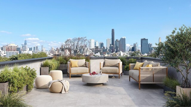 view of patio with a view of city and outdoor lounge area