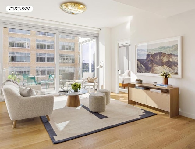 living area with light hardwood / wood-style floors