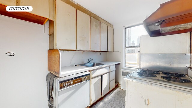 spare room featuring a healthy amount of sunlight, radiator heating unit, and a chandelier