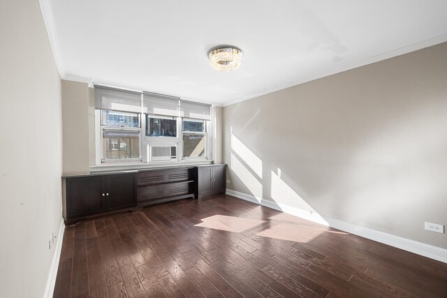 240 E 35th St Unit 9A, New York City, NY 10016 - empty room featuring baseboards, ornamental molding, and dark wood finished floors