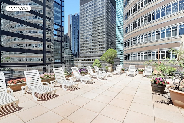 view of patio with a city view