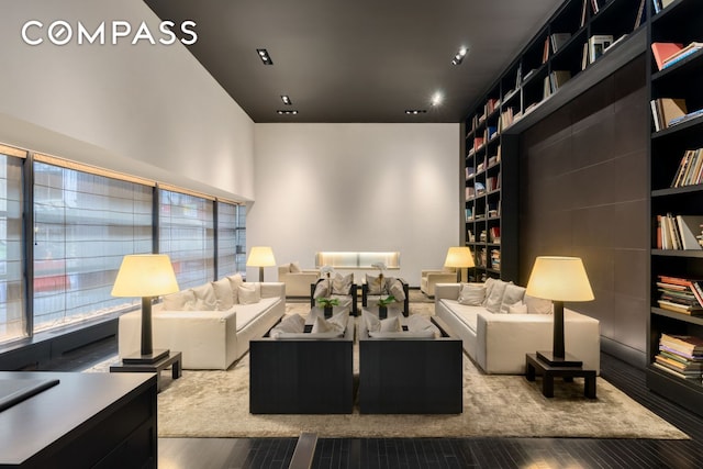 20 Pine St Unit 3204, New York City, NY 10005 - living area with wood finished floors and built in shelves