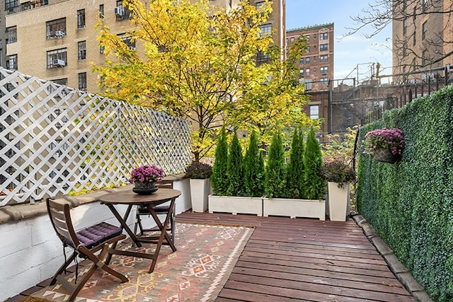 view of wooden balcony with a deck