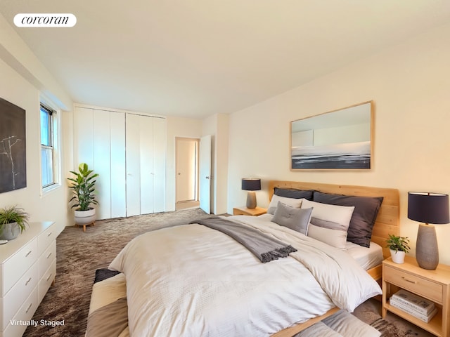 carpeted bedroom featuring a closet