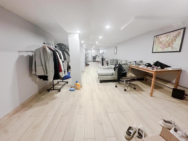 interior space with light hardwood / wood-style flooring