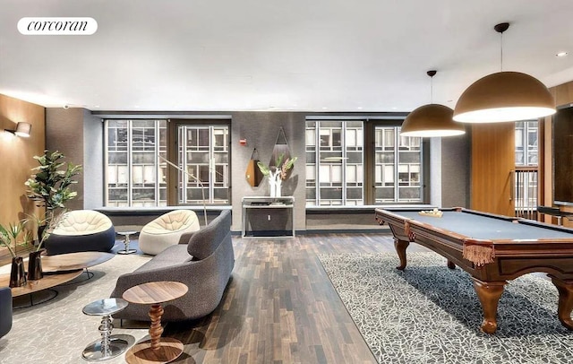 rec room featuring pool table and dark hardwood / wood-style floors