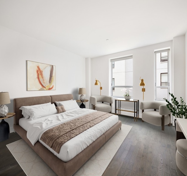 bedroom with dark hardwood / wood-style floors