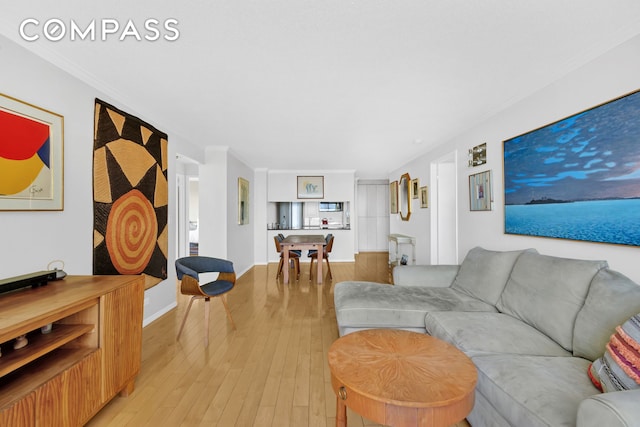 200 Rector Pl Unit 14E, New York City, NY 10280 - living room featuring light wood finished floors and crown molding